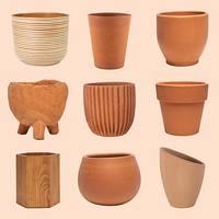 Empty terracotta psd plant pot set