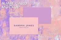 Business card mockup psd, textured pink paint background
