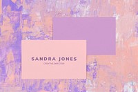 Name card mockup psd, purple paper in textured paint background