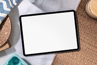 Blank digital tablet screen on a table