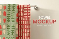 Towel mockup psd, vintage block print pattern design