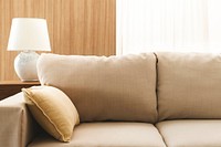 Living room sofa cushion, minimal interior design 