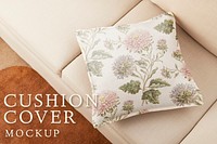 Cushion cover psd mockup, home decor floral textile