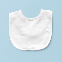 Newborn baby bib white cotton fabric on blue background