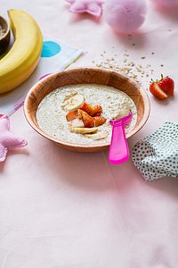 Homemade banana puree baby food healthy meal