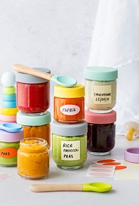 Homemade vegetable puree organic baby food jars