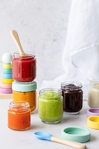 Homemade vegetable puree organic baby food jars