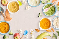 Baby food circular frame background with design space