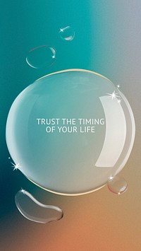 Instagram story template vector water background, trust the timing of your life text