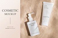 Cosmetic bottle mockup psd, product packaging for beauty and skincare set