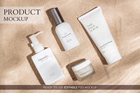 Beauty mockup psd, cosmetic product packaging for beauty and skincare set