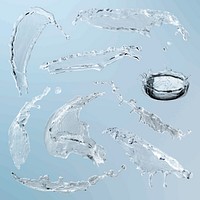 Splashing water, abstract element vector clipart set