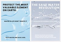 Water conservation poster template, psd water background set