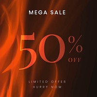 Social media post template, hot sale shopping ad, with burning flame vector