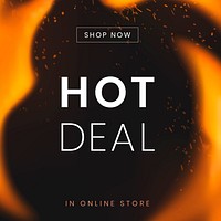 Social media post template, hot sale shopping ad, with burning flame vector