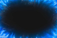 Black flame background, blue frame realistic fire image psd