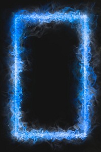 Flame frame, blue rectangle shape, realistic burning fire psd