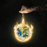 Global warming, burning earth image, environment remix psd with fire effect