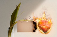 Card mockup, blank paper with aesthetic burning tulip psd remix