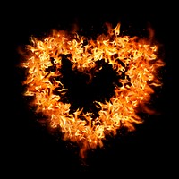 Heart flame sticker, orange creative design psd