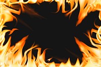 Blazing flame background, orange frame realistic fire image psd