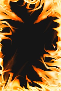 Blazing flame background, orange frame realistic fire image psd