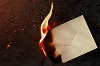 Envelope stationery mockup, aesthetic burning flame effect psd with blank space