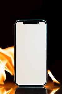 Smartphone screen mockup, psd blank design space with burning flame effect