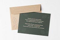 Thank you card mockup, aesthetic stationery, beige envelope, flat lay design, psd