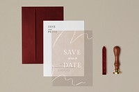 Aesthetic wedding card mockup psd, aesthetic floral design, red envelope