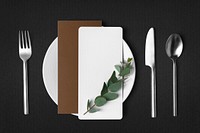 Blank menu card, aesthetic table setting for restaurant business