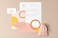 Feminine corporate identity mockup, professional stationery, business branding, flat lay design