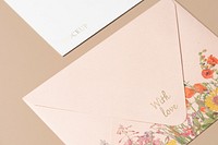 Pink envelope mockup psd, aesthetic flat lay stationery design