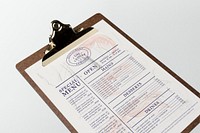 Clipboard menu mockup, paper, restaurant branding psd