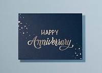 Aesthetic anniversary card mockup, blue stationery, flat lay design, psd
