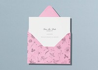 Pink envelope mockup, aesthetic stationery, flat lay design, psd