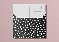 Postcard mockup psd, polka dots envelope, simple black and white style