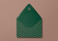 Green envelope mockup, aesthetic stationery psd