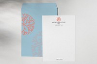 Blue envelope mockup, aesthetic stationery psd