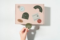 Parcel box mockup, product packaging, flat lay stationery psd