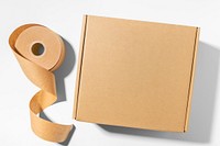 Brown box, delivery packaging flat lay design