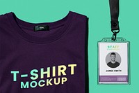 T-shirt mockup, ID holder psd, business branding design