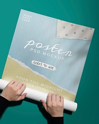 Poster mockup psd, stationery flat lay design