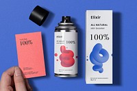 Spray, box, card mockup psd, cosmetic packaging 