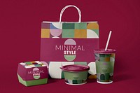 Food packaging mockup, product branding psd, eco-friendly design, flat lay set