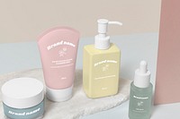 Skincare bottle mockups psd, pastel cosmetic business branding design