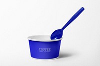 Food cup mockup psd with spoon, restaurant food delivery concept