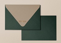 Green envelope mockup, aesthetic stationer, flat lay design, psd