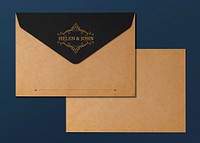 Brown envelope mockup, aesthetic stationery, flat lay design, psd