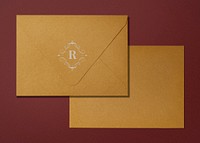 Aesthetic brown envelope mockup, stationery flat lay design, psd